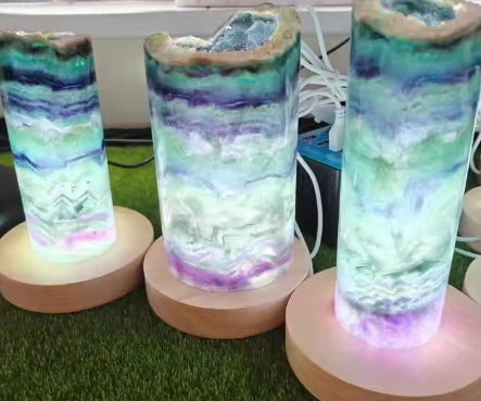 Fluorite Lamp Raw Crystal Light: Reiki Healing Stone Decor