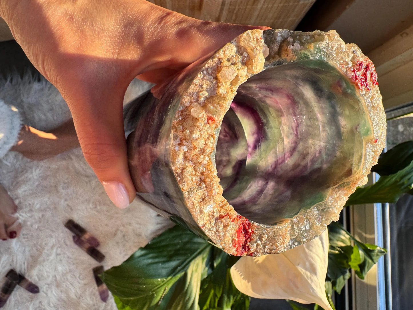 Fluorite Lamp Raw Crystal Light: Reiki Healing Stone Decor