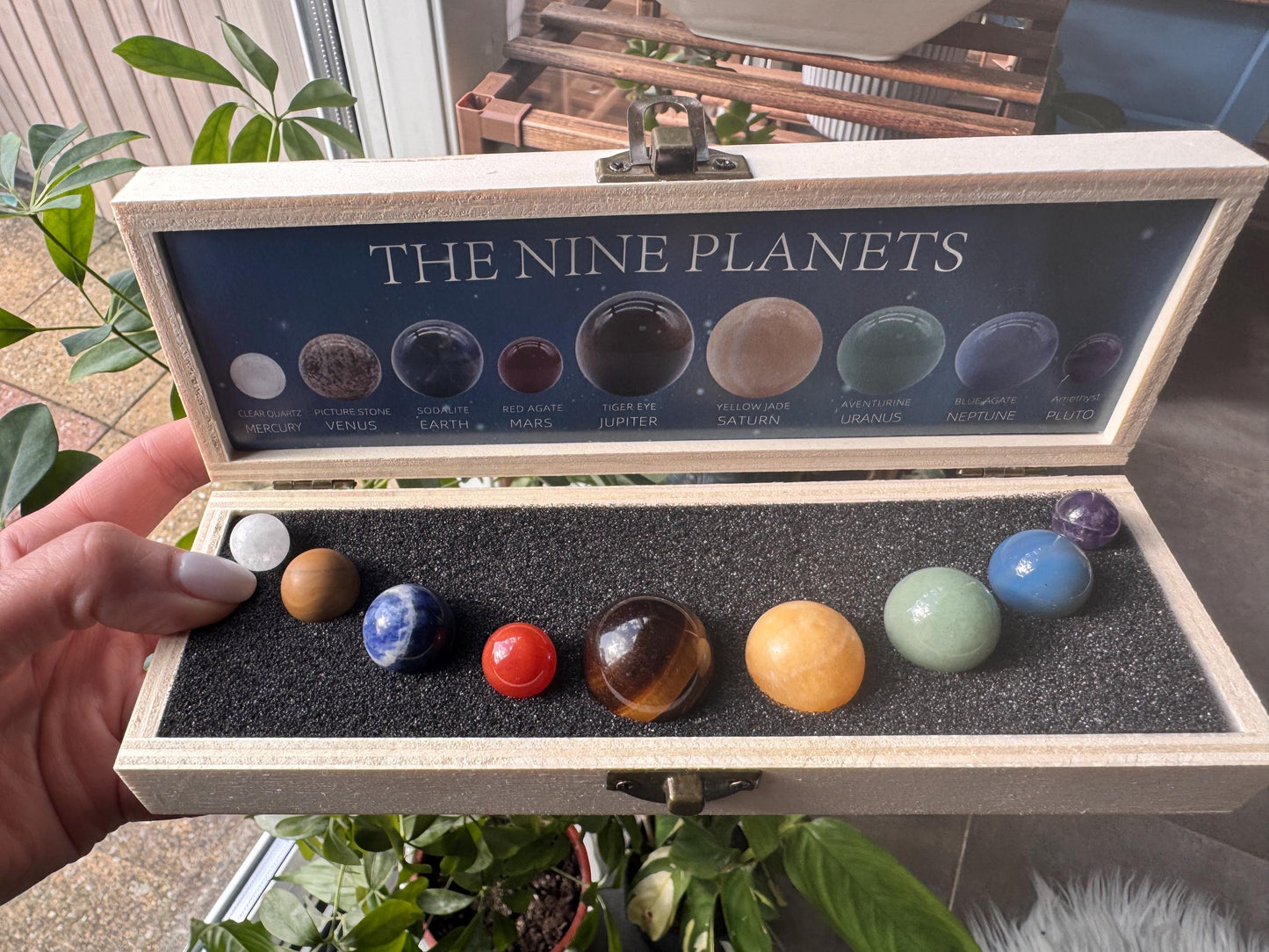 Natural Healing Stones the Nine Planets Box for Gifts Set Box Crystal Gemstones Amethyst Tiger eye Jade Clear Quartz Agate Sodalite