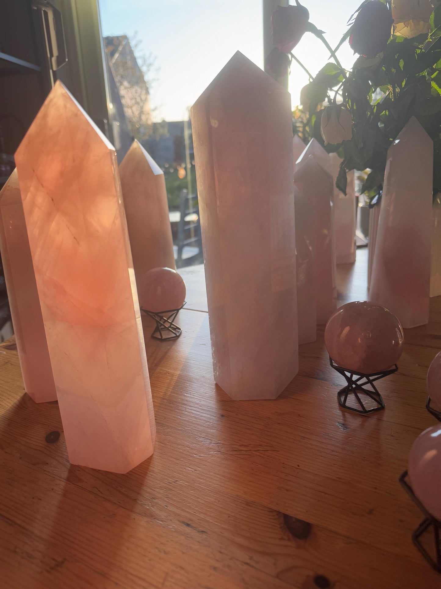 Rose Quartz Tower – Natural Crystal Point for Love  Healing, Reiki Meditation Stone, Pink Quartz Home Decor Gift