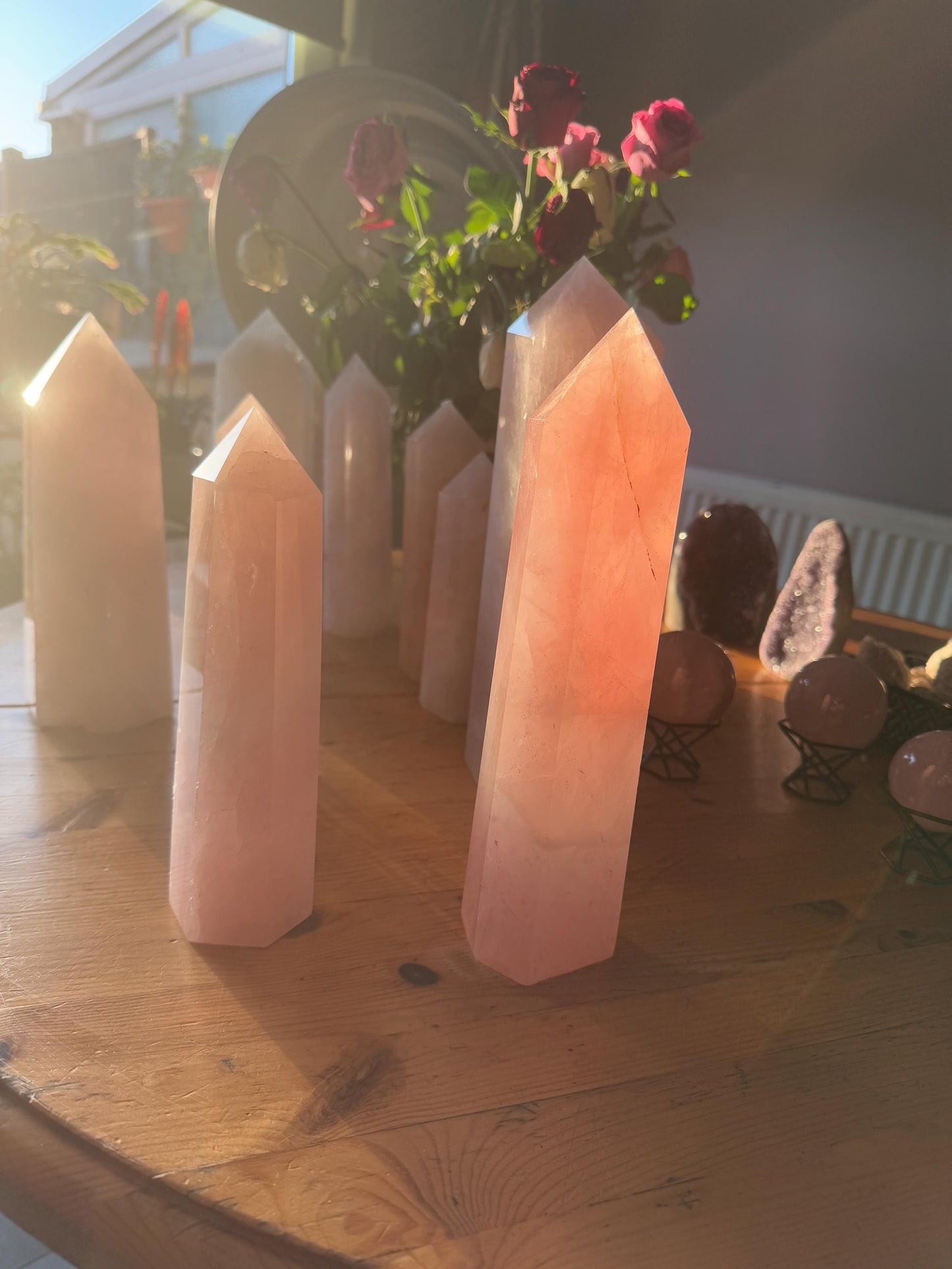 Rose Quartz Tower – Natural Crystal Point for Love  Healing, Reiki Meditation Stone, Pink Quartz Home Decor Gift