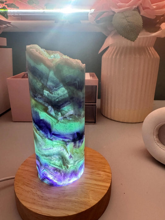 Fluorite Lamp Raw Crystal Light: Reiki Healing Stone Decor
