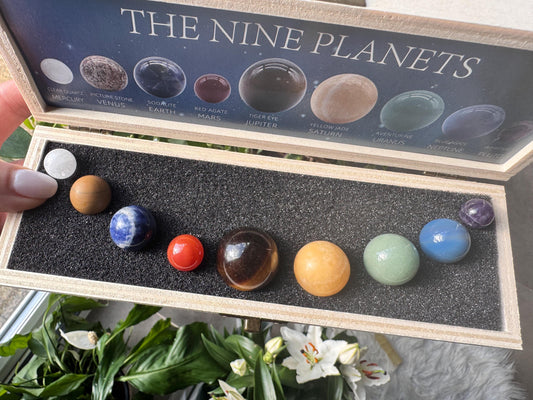 Natural Healing Stones the Nine Planets Box for Gifts Set Box Crystal Gemstones Amethyst Tiger eye Jade Clear Quartz Agate Sodalite