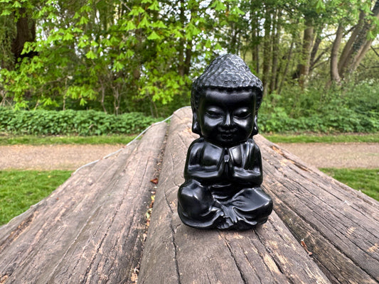 Black Obsidian Buddha Statue Crystal Meditation Decor, Spiritual Protection Stone, Holistic Gift, Zen Home Accent, Healing Crystal Figurin