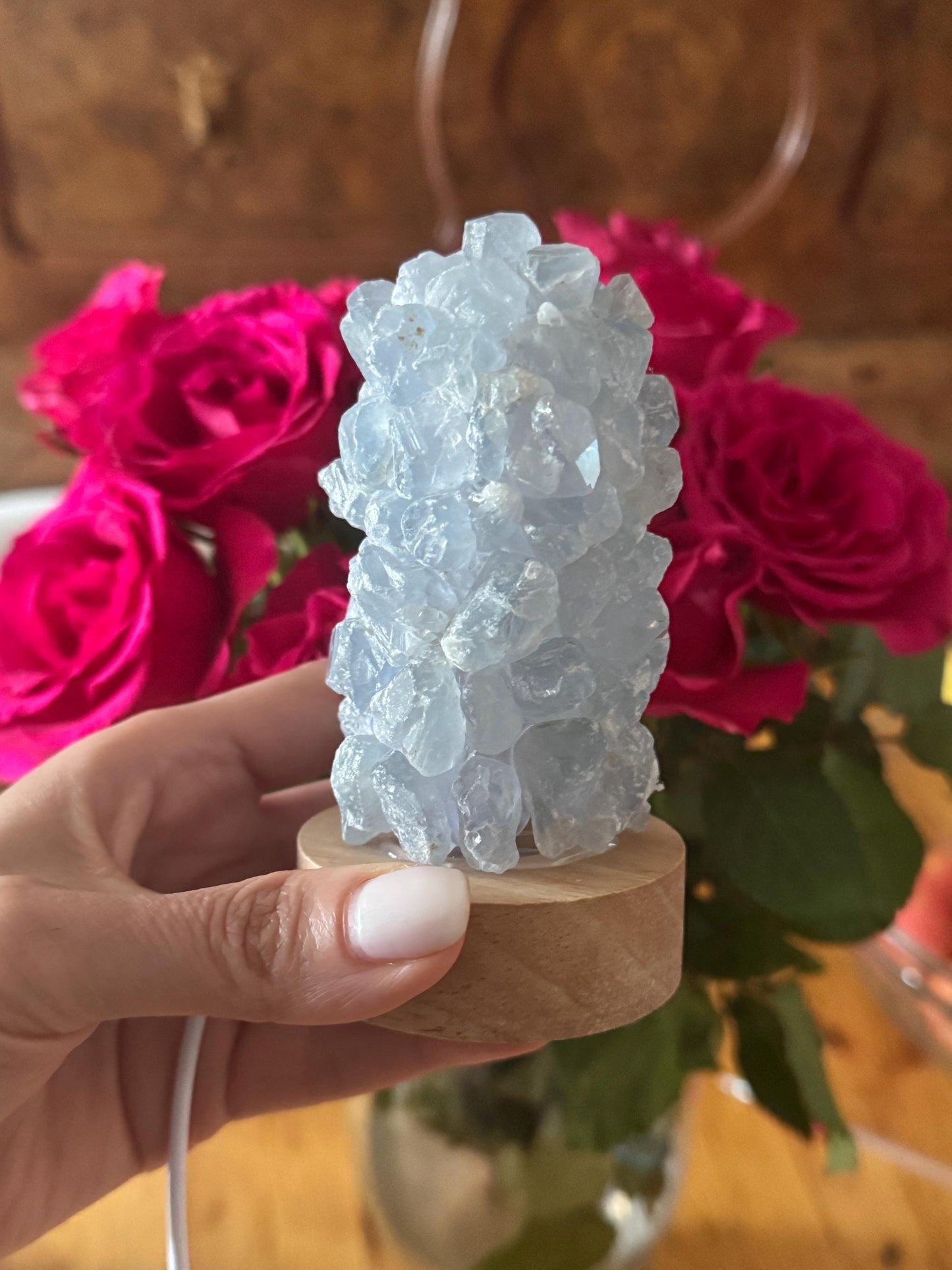 Natural Beauty, Celestial Light – Handmade Celestite Crystal Stone Lamp for Decoration