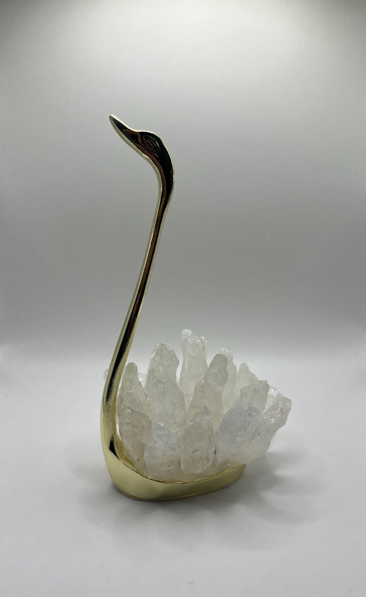 Clear Quartz Crystal Cluster Swan | Natural Crystal Home Decor | Healing Stone Ornament | Spiritual Gift | Energy Cleansing Decor