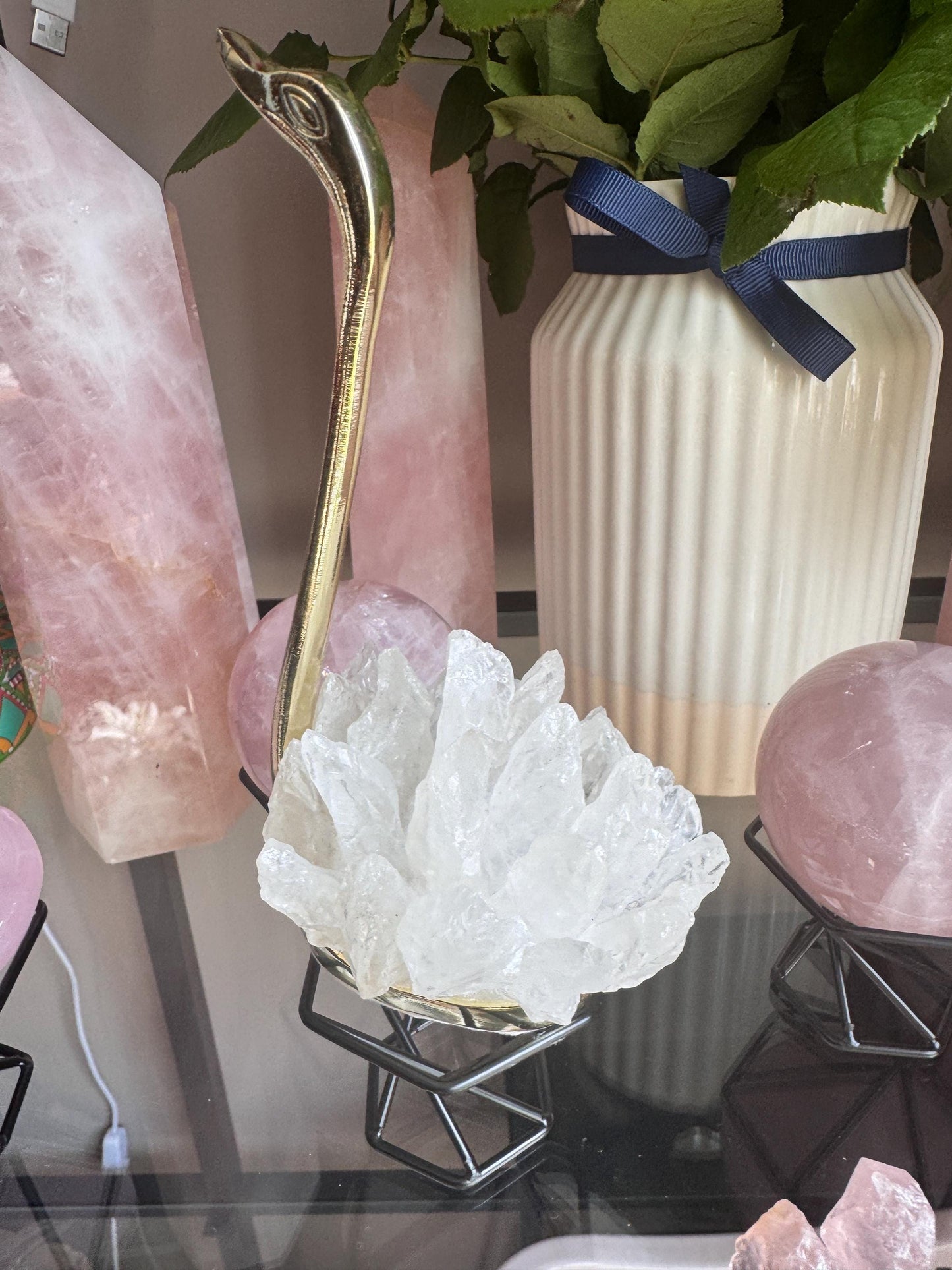 Clear Quartz Crystal Cluster Swan | Natural Crystal Home Decor | Healing Stone Ornament | Spiritual Gift | Energy Cleansing Decor