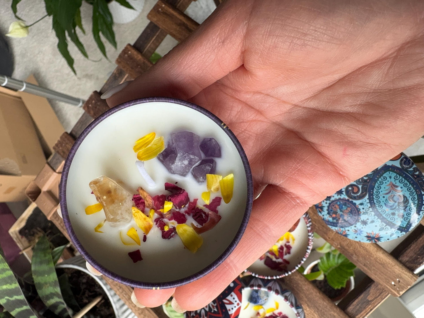 Lavender Scented Crystal Candle – Mystical Natural Stone Candle for Meditation & Healing Rituals