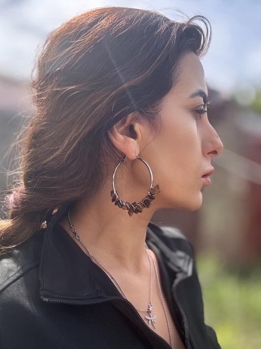 Zodiac Crystal Hoop Earrings – Handmade Gemstone Jewelry with Amethyst, Rose Quartz, Tiger Eye, Red Jasper – Healing Stone Gift for Her