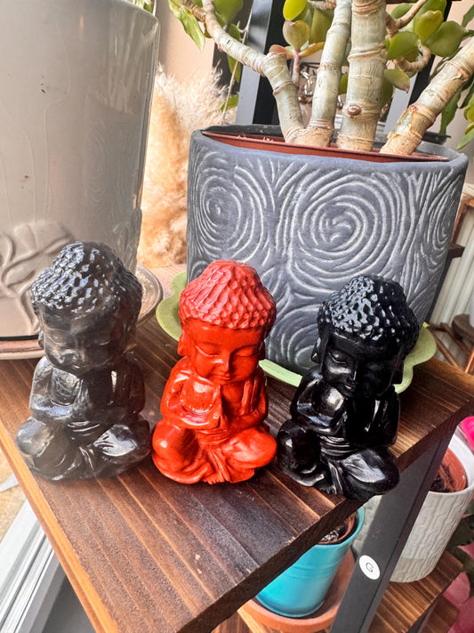 Black Obsidian,Jasper,Smoke Quartz Buddha Statue Crystal Meditation Decor, Spiritual Protection Stone, Holistic Gift, Zen Home Accent, Healing Crystal Figurin